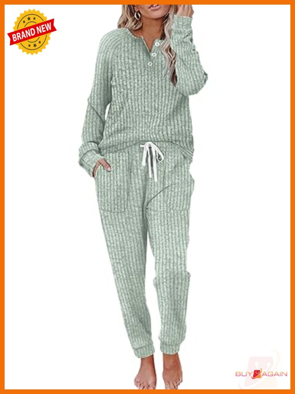 Women's Two Piece Lounge Set Button Down Sweatshirt Sweatpants with Pockets